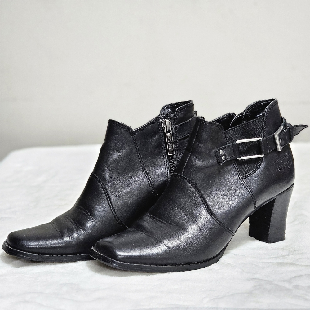 Harley Davidson Womens 6.5 Jonelle Black Leather Buckle Square Toe Ankle Boots